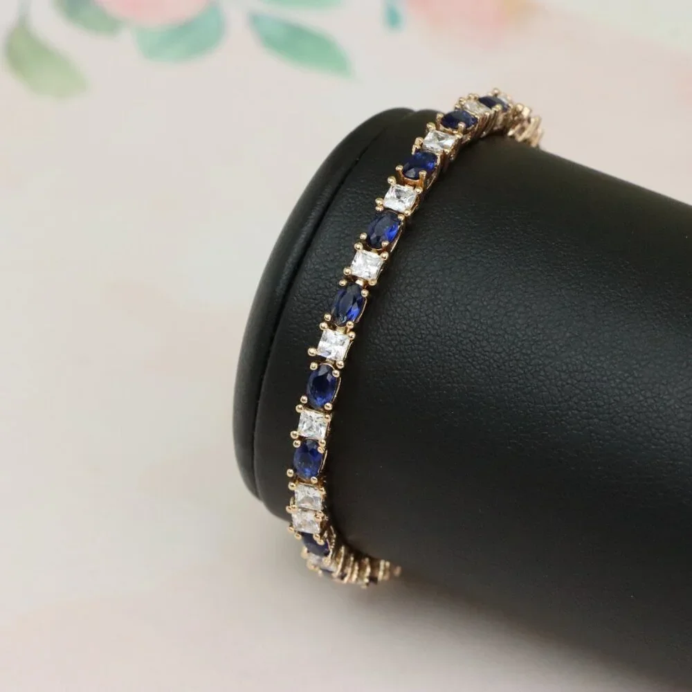 Rose Gold Bracelet with Blue & White Stones in Elegant Setting, XPBL0730